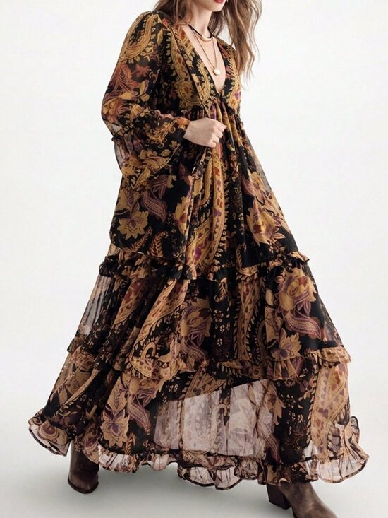 MODA ME COUTURE Dresses & Skirts - Multicolor Boho Women's Chiffon Flowy Dress